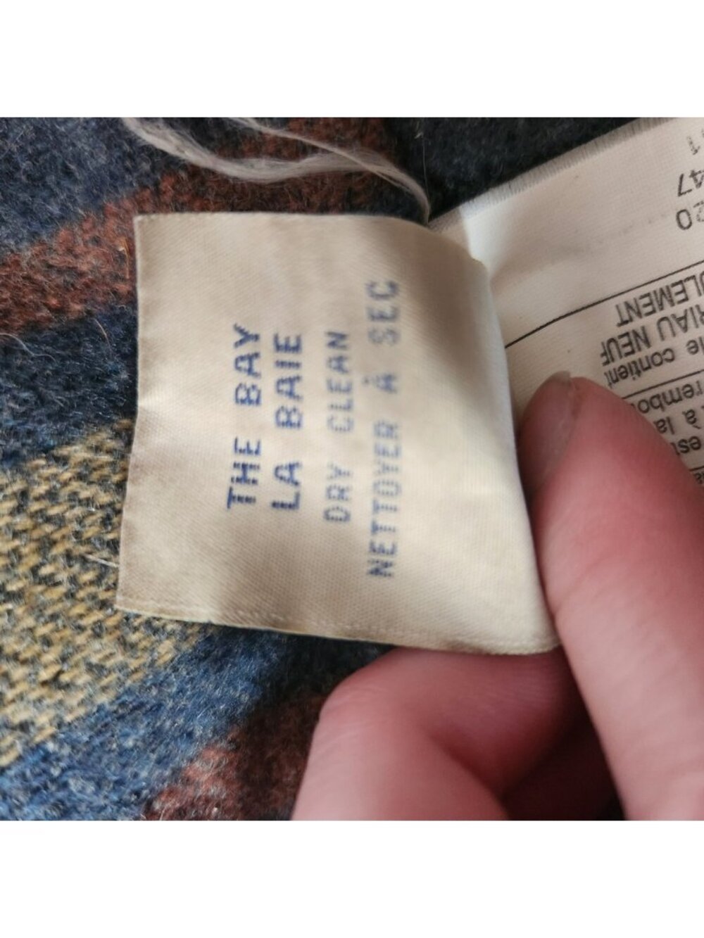 The Bay 1960s Cotton Wool Mens XL Barn Coat Navy Leather Collar Blanket Lined - Picture 14 of 14